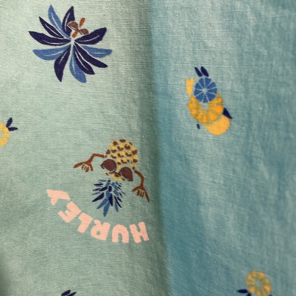 Hurley Teal Hang-Ten Pineapple Hawaiian-Style Short-Sleeve Button Down Shirt - Picture 5 of 9